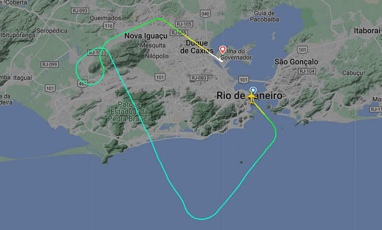 Um avião da Gol, com destino a Congonhas, em São Paulo, teve que fazer um pouso emergencial no Aeroporto Internacional do Galeão cerca de 15 minutos depois de ter decolado | Imagem flightradar24