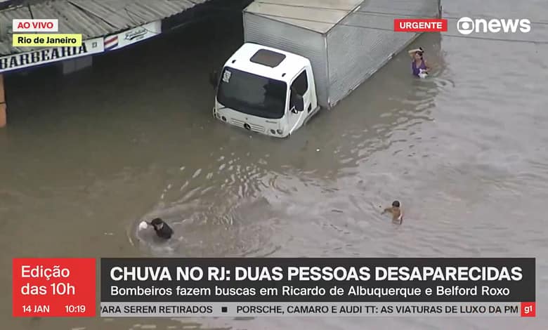 Temporal deste sábado no Rio de Janeiro deixa diversas ruas alagadas | Imagem reprodução Globo News